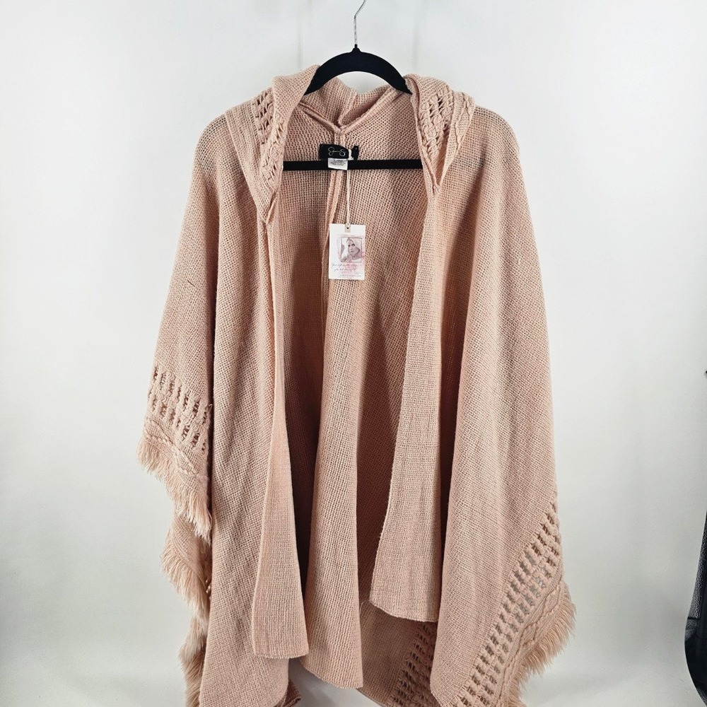 Jessica Simpson Hooded Poncho Women Rose One Size NWT Fringe Crochet Knit Wrap